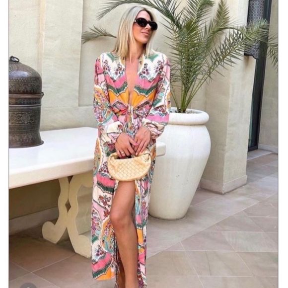 ZARA PRINTED WRAP DRESS - Picture 4 of 7